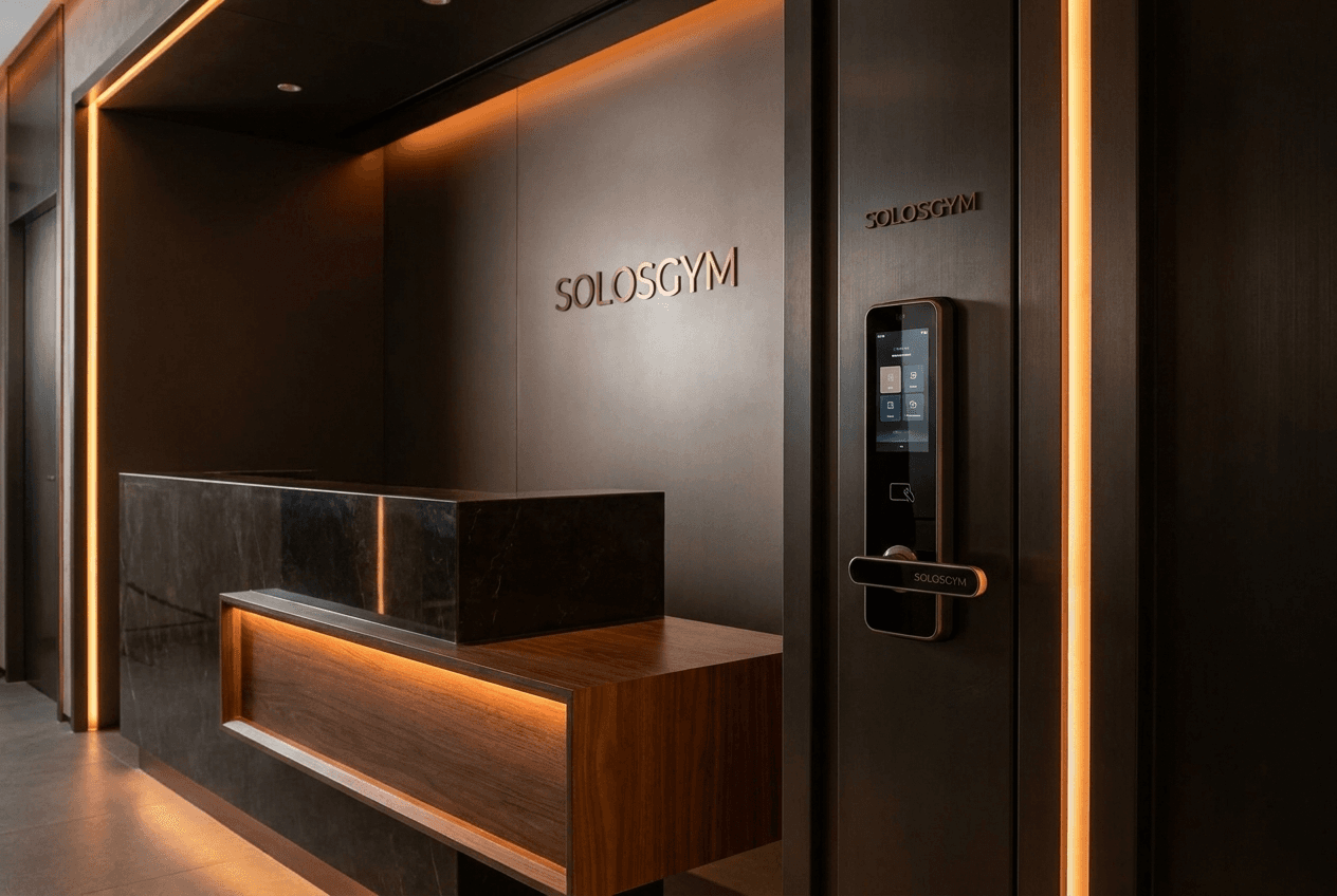Modern gym entrance and minimalist reception area