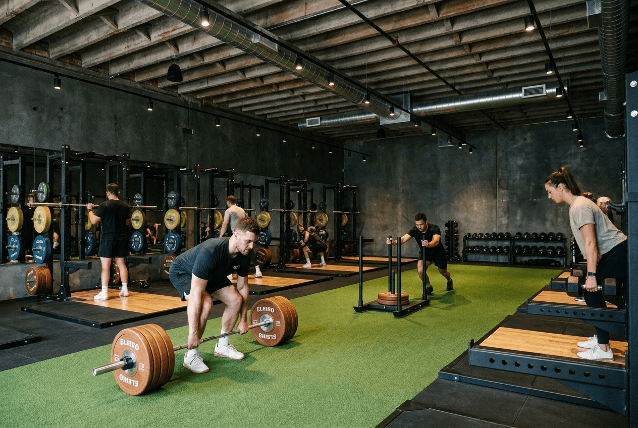 High end workout zone with premium barbells